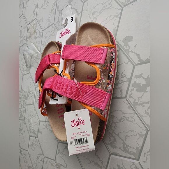 Justice Girls Pink Footbed Slide On Sandal Size 3 - New. - Picture 2 of 3